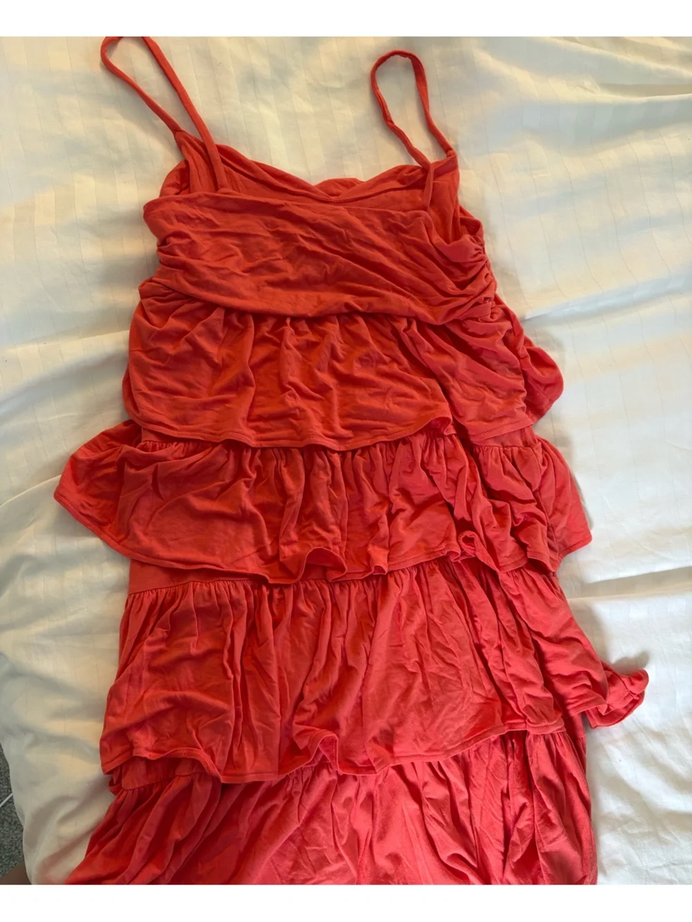 J. Crew Coral Red Tiered Spaghetti Strap Dress